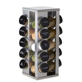 Heritage 20-Jar Revolving Pre-Filled Countertop Spice Rack Organizer Stainless Steel with Free Spice Refills for 5 Years