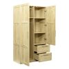 High wardrobe and kitchen cabinet with 2 doors; 2 drawers and 5 storage spaces; Oak