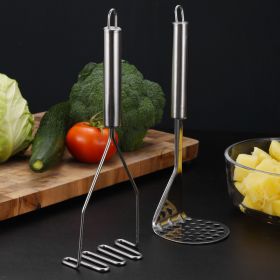 Stainless Steel Manual Potato Press;  Baby Food Masher;  Wavy Potato Press (Coloe: Round hole)