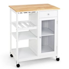 Mobile Kitchen Cart Trolley Cart Storage Cabinet W/Shelf (Type: Style A, Color: White)