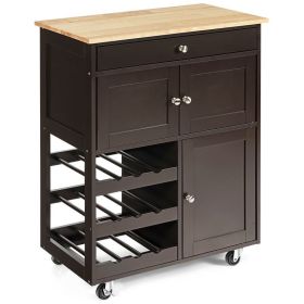 Mobile Kitchen Cart Trolley Cart Storage Cabinet W/Shelf (Type: Style B, Color: Brown)